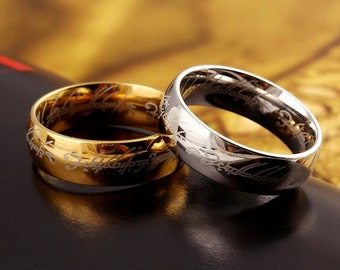 The Hobbit & Lord of the Rings "One Ring to Rule Them All" 18k Gold, Stainless Steel or Black Titanium Ring