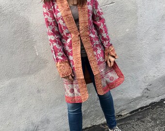 Reversible silk duster in brilliant color combination