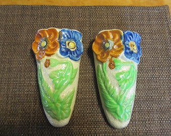 2 Vintage Flower Wall Pockets Made in Japan