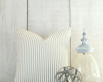 Shabby Cottage Chic Farmhouse Charcoal Gray Ticking Pillow Cover