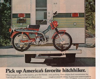 Honda Trail 90 Motorcycle Vintage Print Ad 1972