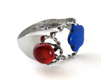 Fork Bracelet With Stone, Blue Stone Cuff, Women, Men, Mirror Finished, BLB 85