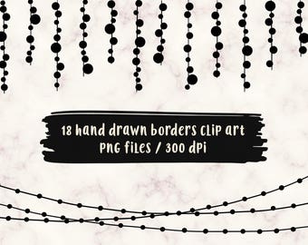 Hand drawn borders clip art, light clipart, hand drawn overlay, bunting fairy lights christmas, design elements, download