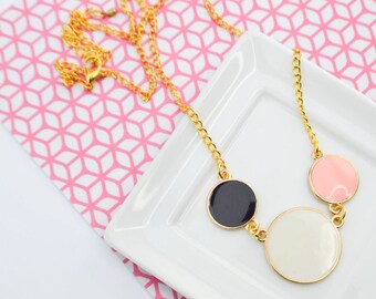 Geometric Colorful Bib Necklace - Enameled Charm Necklace - Colorful Woman Necklace - Customizable Length