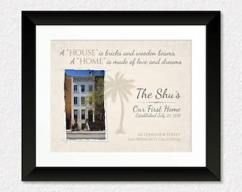 New House Photo Print, Personalized Housewarming Gift Print, A House is Bricks and Wooden Beams, A Home is Made of Love and Dreams Gift