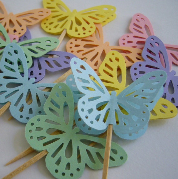 Butterfly Cupcake Toppers Pastels Birthday Party