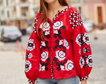 Ukrainian Vyshyvanka blouse Embroidered Women Dress Shirt
