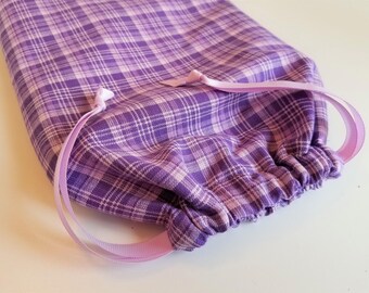 Purple Plaid Gift Bag, reusable drawstring bag for gift giving - American Made