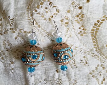 Sky Blue Kashmiri Bead Dangle Earrings
