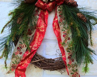 Christmas Wreath - Rustic Christmas Wreath - Winter Wreath - Holiday Wreath - Front Door Wreath - Christmas Wreath Front Door