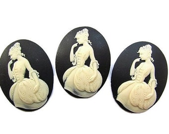 3pcs Lady Cameo 30 x 40 mm Acrylic Cameo Vintage Style Cameo Girl Cameo Supplies Jewelry making