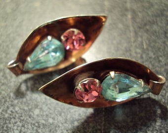 Coro Sterling Style Screw back Leaf Earrings