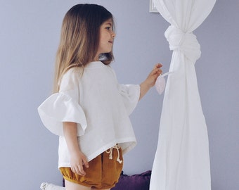 top with short sleeves, crop top for girls, clothing for the baby, shirt for girl, top with flounces