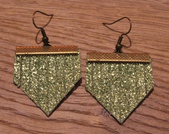 Mini Titan Leather Earrings - Chartreuse Glitter