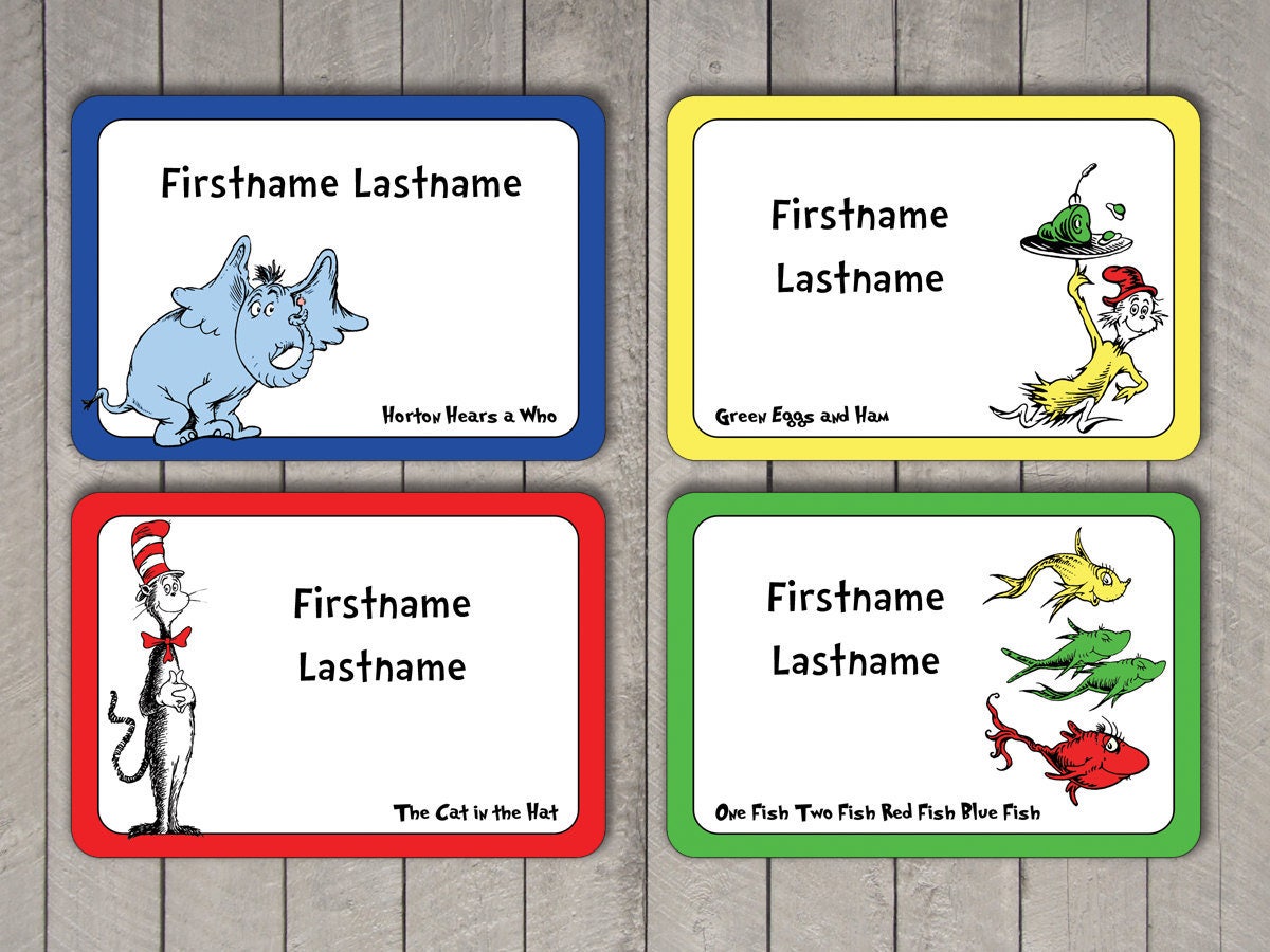 Dr. Seuss Name Tag Sticker Set Template for Avery Name Tags