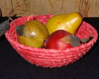 Coral Fabric Coiled Basket / Fabric Bowl / Handmade Basket / Clothesline Basket
