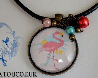 Necklace, Cabochon, leather, atoucoeur romantic Collection.