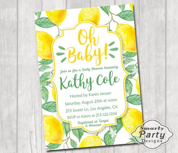 Oh Baby Lemon Baby Shower Invite Gender Neutral Unisex Invitation