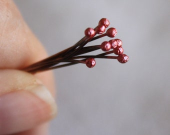 20 Handmade Copper Headpins, Fire Scale, Rosy Ball End, 24 Gauge