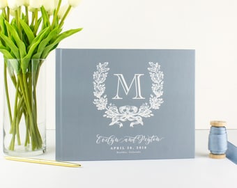 Dusty Blue Guest Book for Wedding Rustic, Personalized Guest Book Wedding Guest Book Monogram, Wedding Book Guest Book Initial