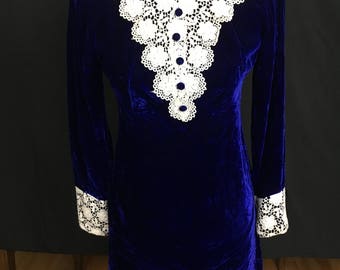 60's/70's Blue Velvet Shift Dress