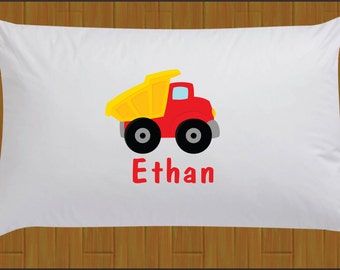Personalized Red Dump Truck Pillow Case Construction Pillow Case