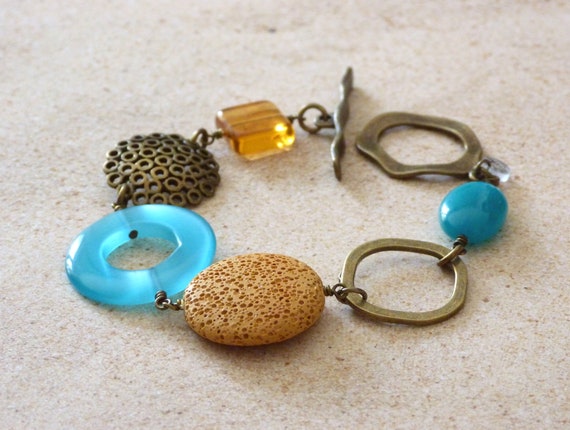 Big bracelet, Boho bracelet, Yellow turquoise bracelet, Original bracelet, Boho jewelry, Summer bracelet, Colorful bracelet, Bold bracelet