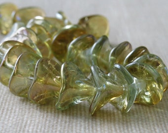 Three Petal Flower Czech Glass Bead 10x12mm Aquamarine Celsian : 12 pc Aquamarine Flower