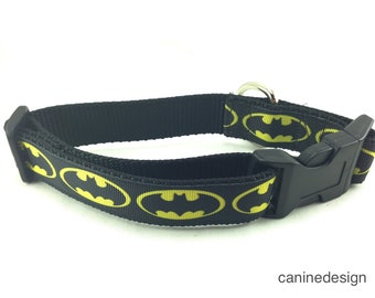 Dog Collar, Batman, adjustable, 1 inch, medium, 15-22 inches, heavy nylon, quick release buckle