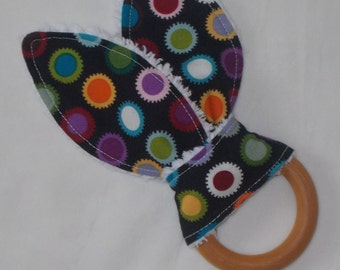 New! La Ti Dot Rabbit Ears Wooden Teething Ring
