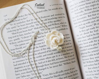 White Rose Crochet Pendant