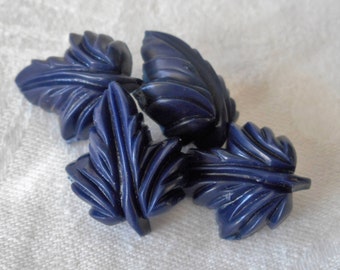 Set of 4 VINTAGE Realistic Blue Leaf Plastic BUTTONS