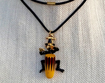 Mid Century Modern Native Drummer Bakelite Necklace Charles F. Worth