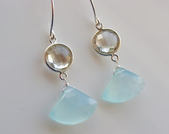 Sky Blue Chalcedony and Green Amethyst 925 Sterling Silver Earrings
