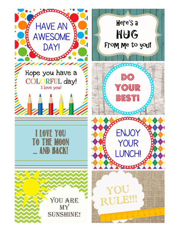 Items similar to INSTANT DOWNLOAD Printable Kids Lunchbox Note Cards ...