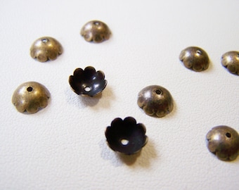 Antiqued Brass 8mm Bead Caps - 30 Pieces