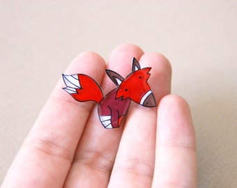 Red fox brooch, woodland jewelry, illustrated pin