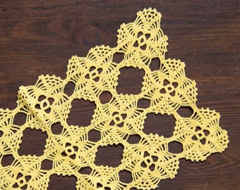 Rectangular yellow hand dyed Crochet Doily Vintage centerpiece