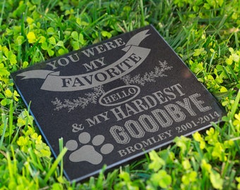 Personalized Memorial Pet Headstone Customized - Favorite Helo Hardest Goodbye - 6 x 6 Marble Cat Dog Memorial StoneBirthday, Rest day, Name