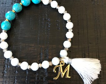 White glass and turquoise bracelet