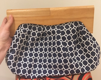Vintage wooden handle geometric pattern purse / clutch