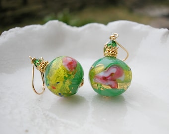 Green Murano Glass Rosebud Earrings