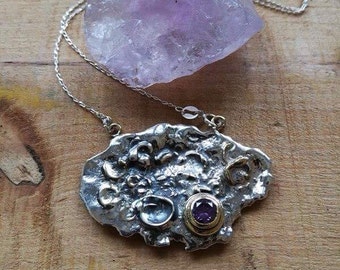 Sterling silver Moon Pendant necklace / Silver Moon necklace/ Texture moon pendant/ Sterling silver moon talisman