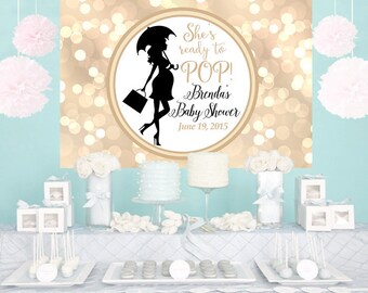 Ready to POP Cake Backdrop- Gold Bokeh Photo Backdrop- She is Ready to POP Baby Shower Backdrop, Baby Shower Backdrop