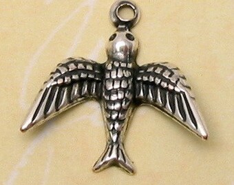 Small Bird Charm, Antique Silver, Trinity Brass, 6 Pc. AS103