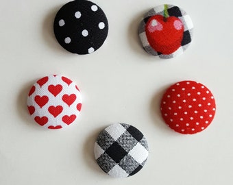 Fabric magnets, set of 5, fridge magnet, fabric button, button magnet, kitchen magnet, dorm decor, fabric button magnets, round magnets