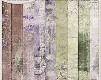 Wanderlust Travel, Shabby Floral Papers, Bon Voyage, Instant Download, Artsy Paper Pack, Digital Scrapbooking Paper 12x12, Lavender, Clouds