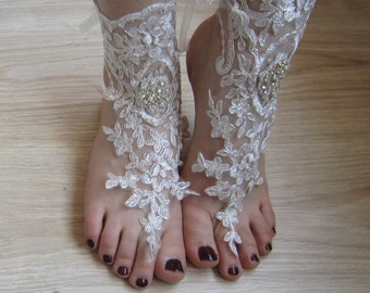 Silver lace Barefoot Sandals / anklet, beach sandals, wedding sandals, bridal gloves,rhinestones ,wedding shoes