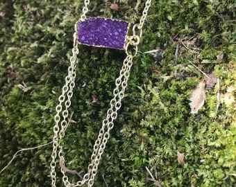 Faux Purple druzy bar necklace