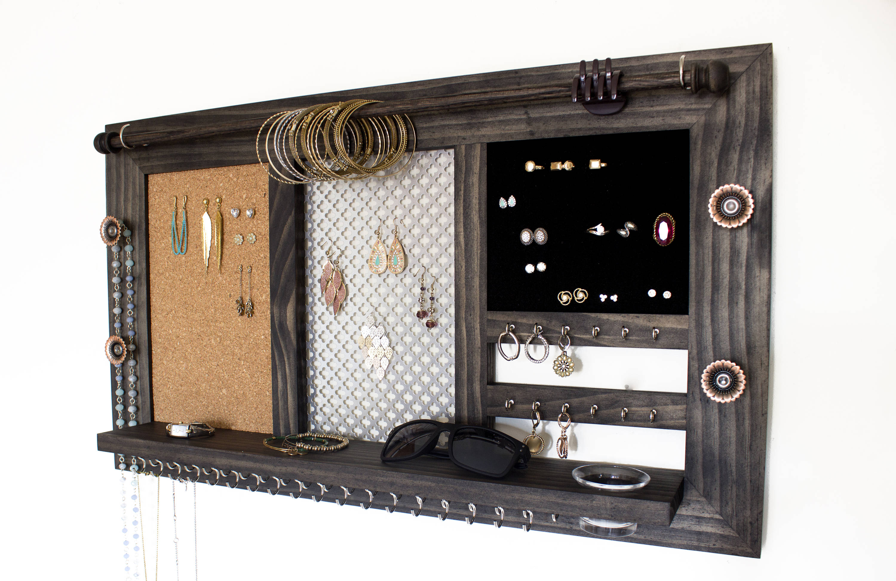 Jewelry Hanger Part - 25: Wall Hanging Jewelry Organizer // Jewelry Display // Jewelry Holder // Jewelry Hanger // Ring Display // Earring Organizer